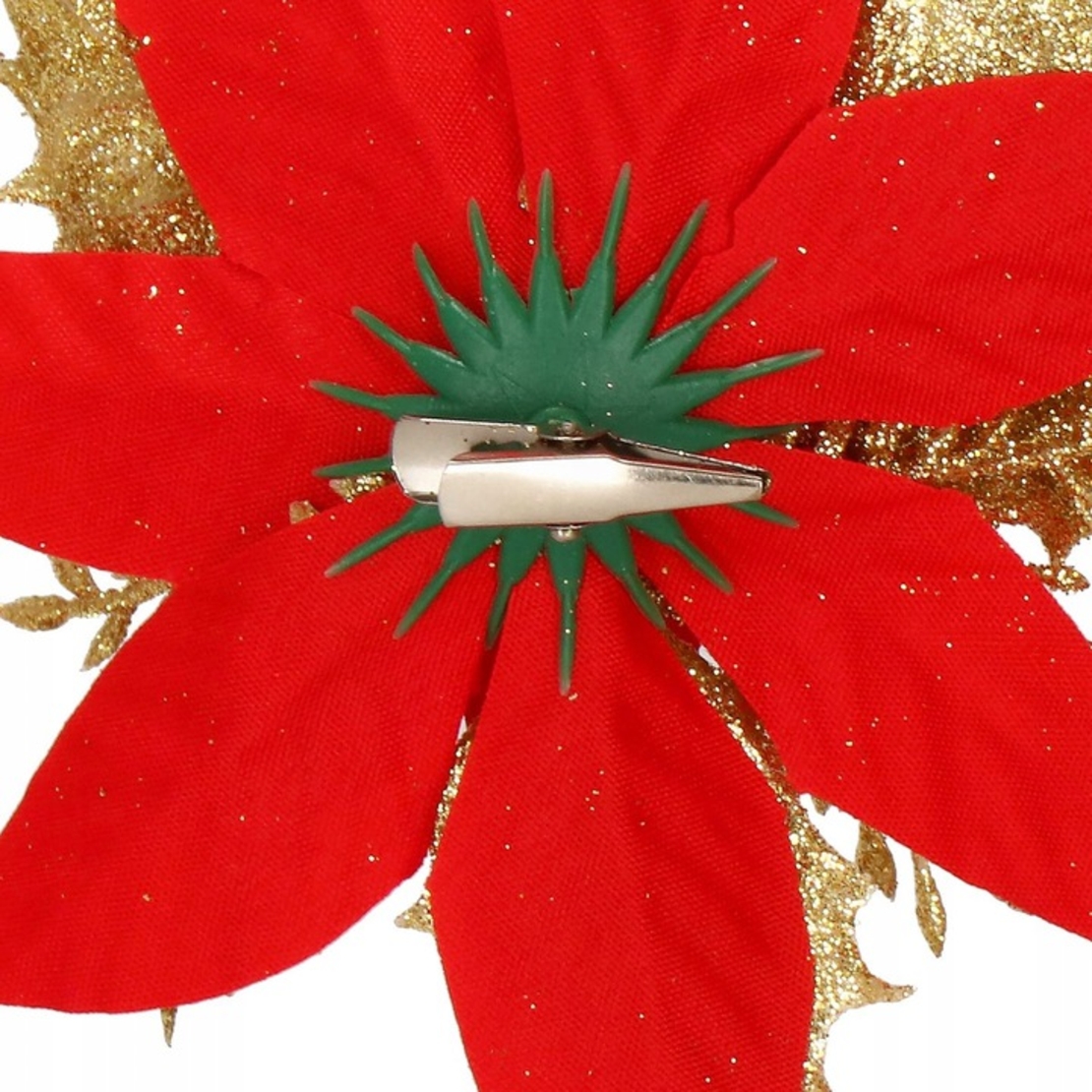 Set 10 ornamente pentru bradul de Craciun, stea Poinsettia, 14cm, rosu auriu