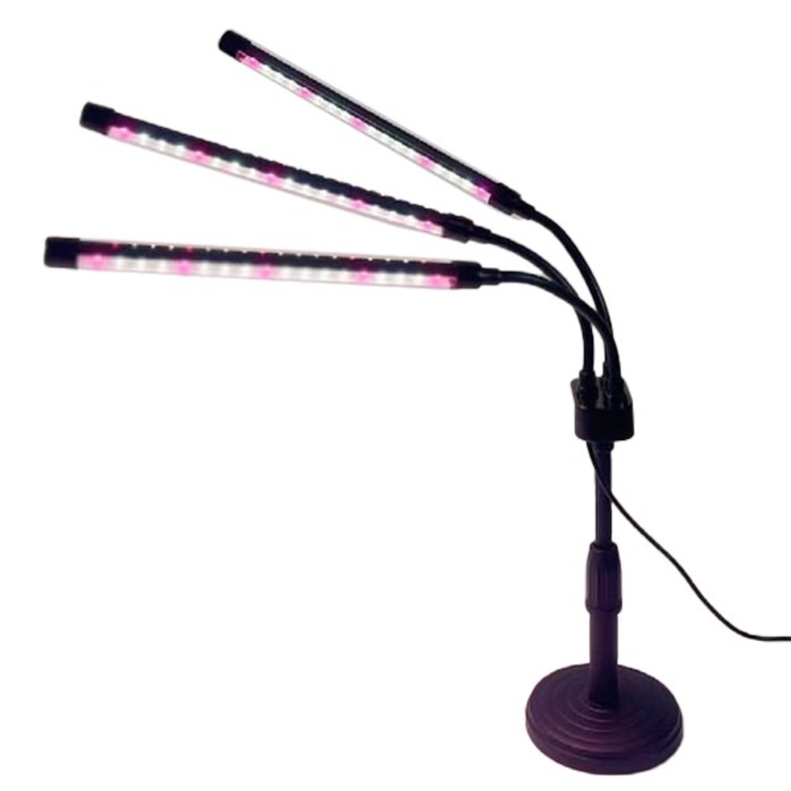 Lampa UV pentru cresterea plantelor, Flippy, conectare la retea, 15W, 3 capete, 54 LED-uri, ajustabila pana la 66.5 cm, Lumina Alb Mov