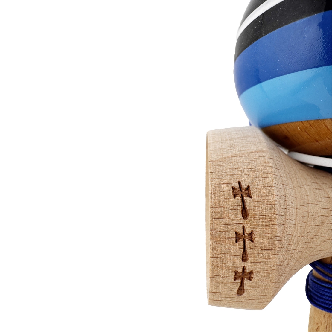 Kendama X Originala, Profesionala, Flippy, SATURN Blue Planet, Super Sticky cu Cupe Mari KING SIZE V3, Gaura in Baza, Rulment Metalic, din lemn 18 cm, Ata 62/65 cm, Albastru