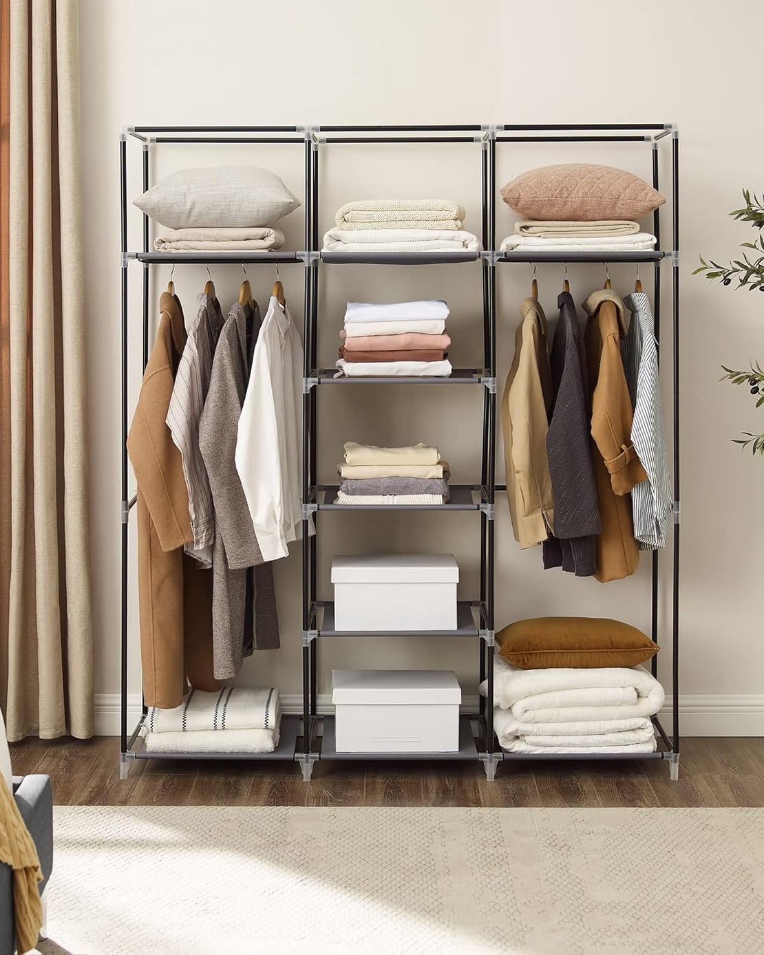 SONGMICS Garderoba pentru depozitarea hainelor, din material textil, cu 3 compartimente, 45x150x175cm, gri