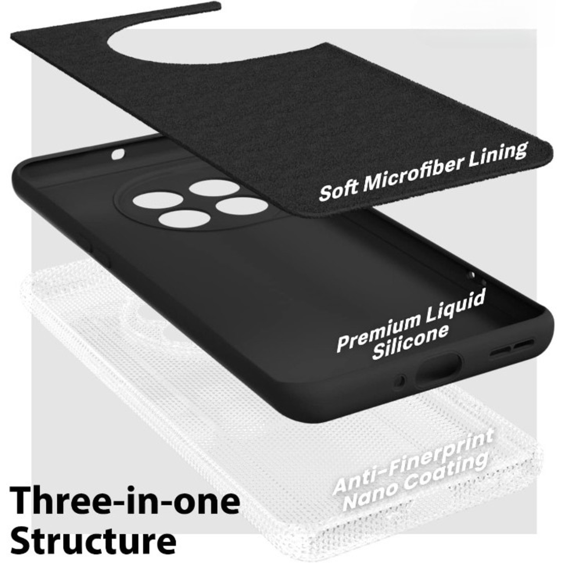 Husa de Protectie, Vafy, pentru OnePlus 11 5G, Liquid Silicone, cu Microfibra pe Interior, Protectie Antisoc, Compatibil Incarcare Wireless, Negru