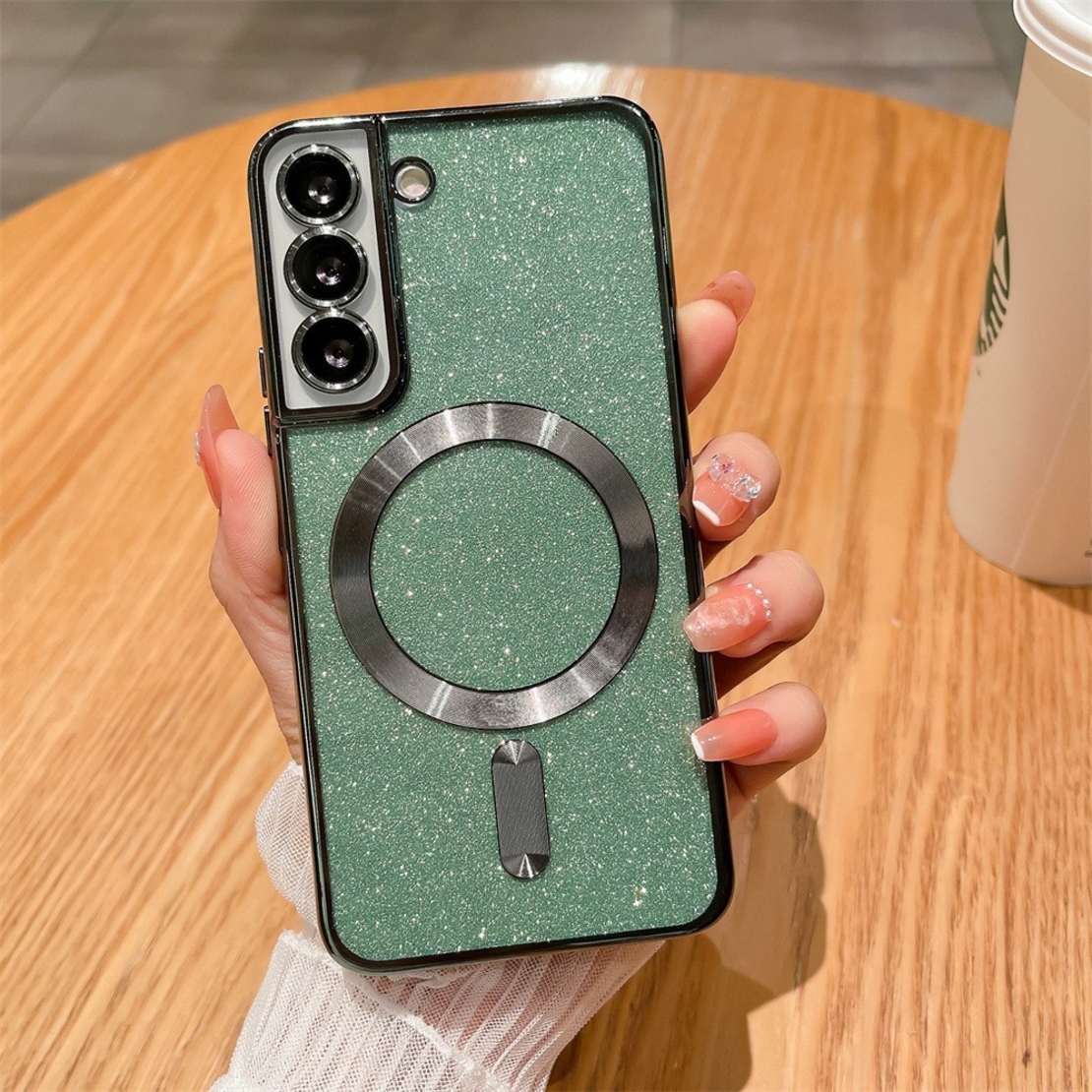 Husa de Protectie 2 in 1, Vafy, Husa pentru Samsung Galaxy S23 Ultra, Glitter Chrome Magsafe, din TPU, Magnetica, cu Protectie Lentila, Verde