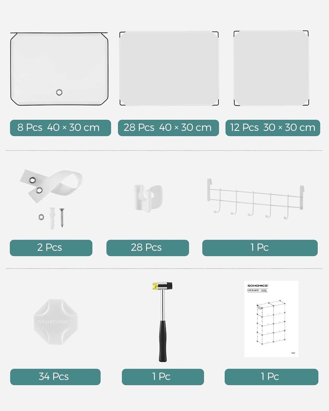 SONGMICS Dulap pentru pantofi, panouri plastic si cadru metalic, 8 module de 30x40x30 cm, pana la 32 perechi pantofi, alb