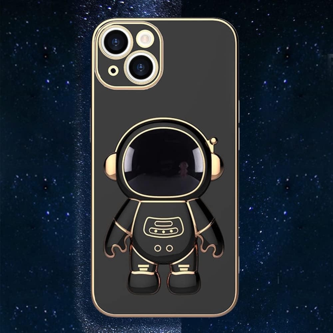 Husa de Protectie TPU 2in1, Vafy, pentru Apple iPhone 15, Astronaut cu Suport, Antisoc, Rezistenta la Impact, Protectie Camera, Negru