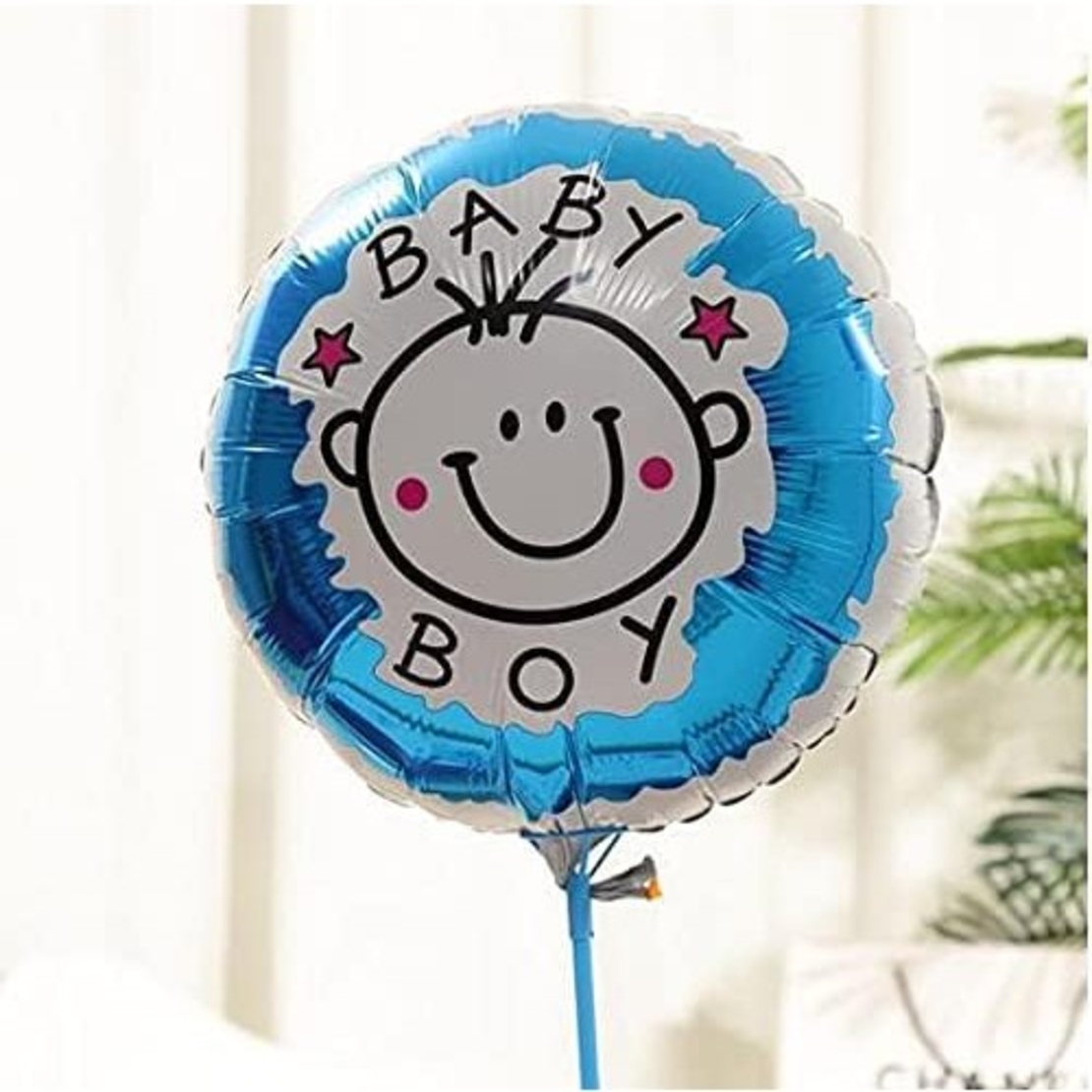 Set 2 Baloane din Folie Metalizata, Vafy, Figurine Stea si Cerc, Tema Botez Baietel, 45 cm, Ambalaj Individual, Pai Inclus, Umflare cu Aer sau Heliu, Albastru