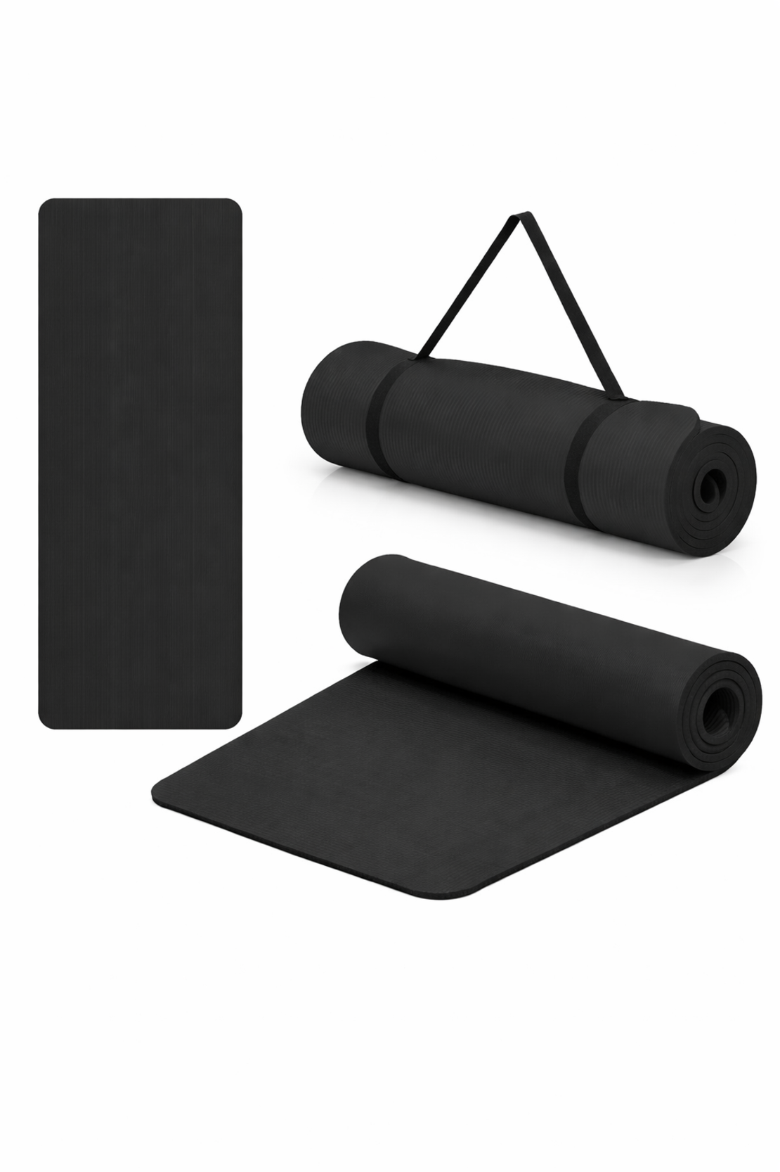Saltea fitness antiderapanta din NBR, 183x61x1 cm, cu curea transport, negru
