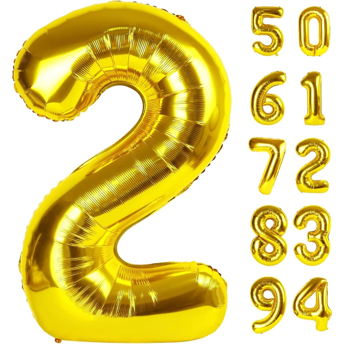 Balon din Folie Metalizata Flippy, Figurina Cifra, Tema Aniversare 80 cm, Ambalaj Individual, Pai inclus, Umflare cu Aer sau Heliu, Auriu, Cifra 2