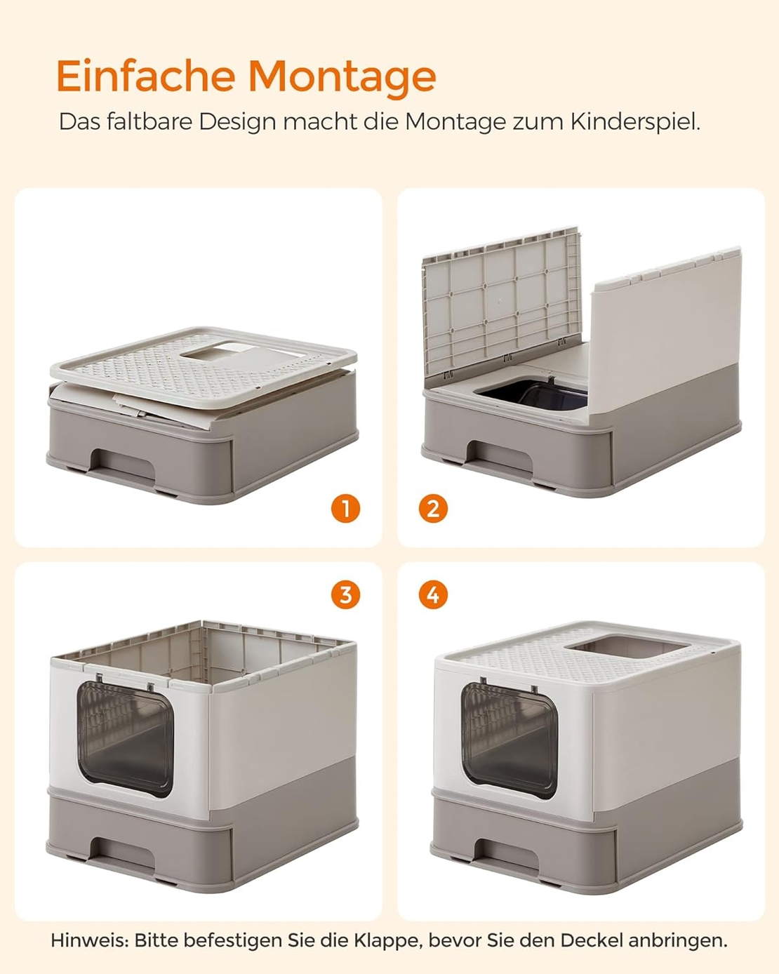 FEANDREA Litiera pentru pisici cu capac, tava extensibila, pentru pisici de pana la 15 kg, 54x43x38cm, gri