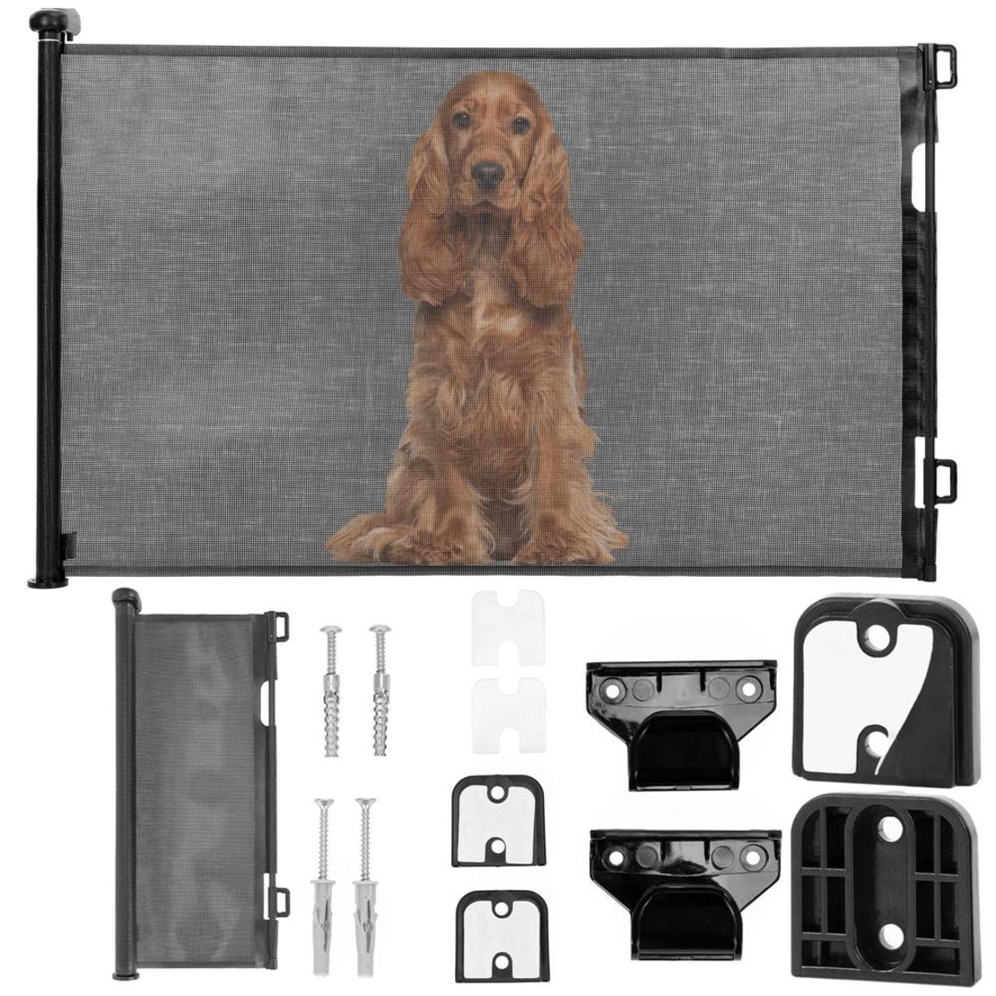 Poarta de siguranta retractabila si extensibila, pentru copii sau animale de companie, 162x86 cm, negru