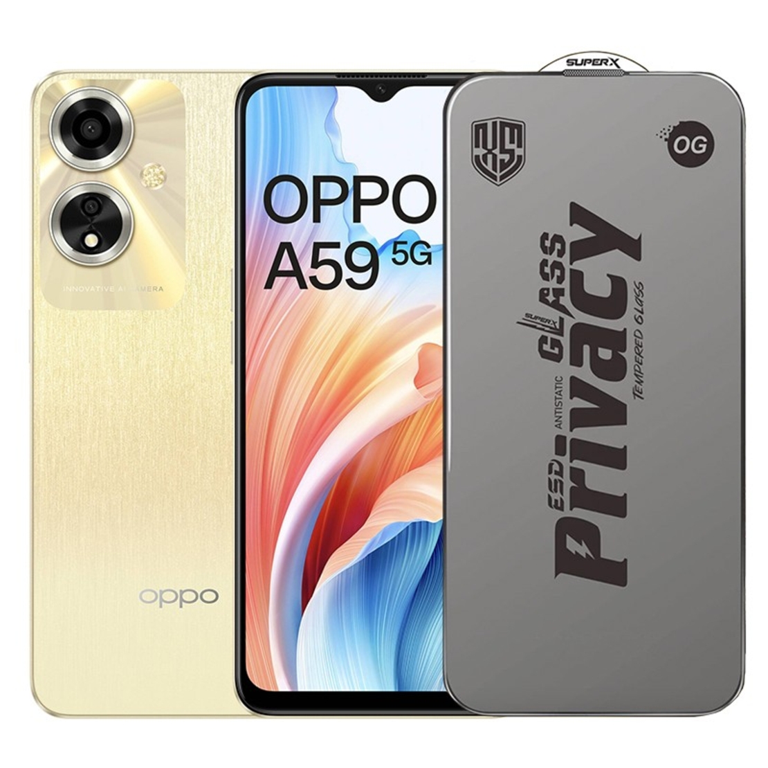 Folie de Protectie pentru Oppo A59, Vafy, Sticla Securizata ESD Antistatica, Super-X Privacy OG, Margini Negre, 0.30 mm, Transparent Inchis