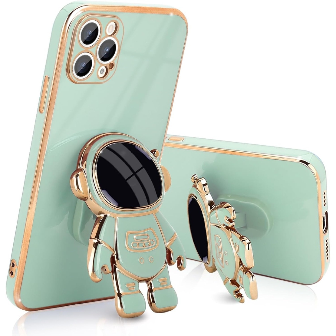 Husa de Protectie TPU 2in1, Vafy, pentru Apple iPhone 15 Pro, Astronaut cu Suport, Antisoc, Rezistenta la Impact, Protectie Camera, Verde
