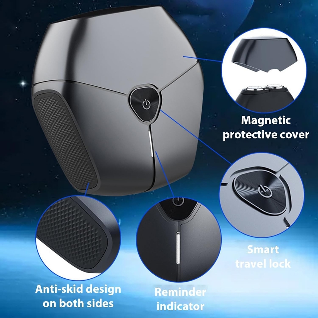 Aparat de Ras Portabil, Vafy, 8W, Autonomie 60 min, Incarcare Cablu Type C Inclus, Periuta de Curatare, Husa, Reincarcabil, 7.3x7.5x3.3 cm, Negru