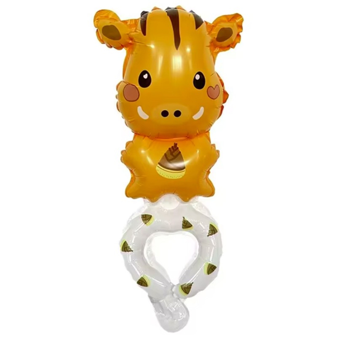 Balon din Folie Metalizata, Vafy, Figurine Animalute, Tip Bratara, Model Mistret, Ambalaj Individual, Pai Inclus, Umflare cu Aer sau Heliu, Portocaliu