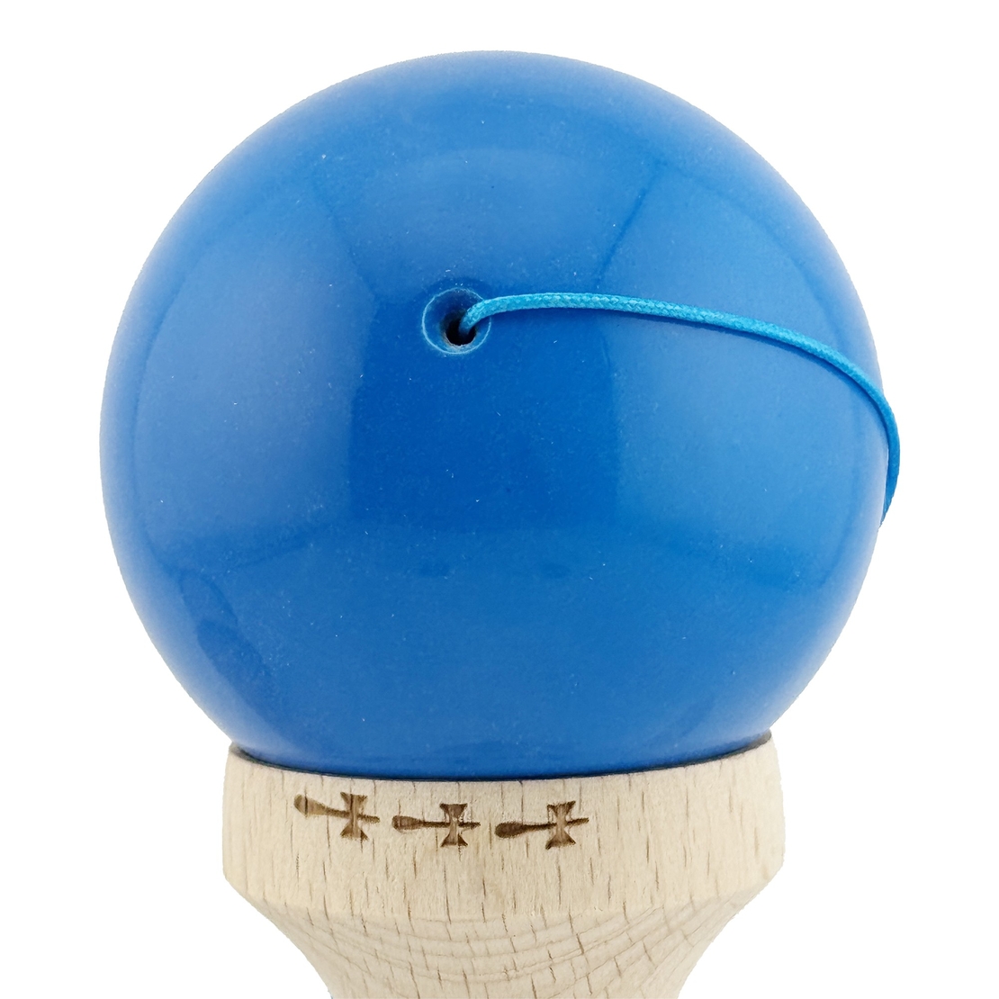 Kendama X Originala, Profesionala, Flippy, Big Cups V2, Super Sticky cu Cupe Mari, din lemn 18 cm, Rulment Metalic cu Ata 55 cm, Albastru/Alb