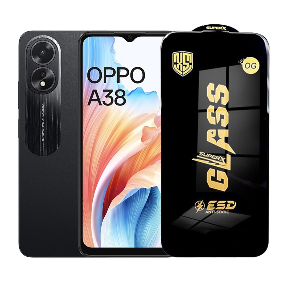 Folie de Protectie pentru Oppo A38, Vafy, Sticla Securizata ESD, Margini Negre, Rezistenta la Zgirieturi, Antistatica, 0.35 mm, Transparenta