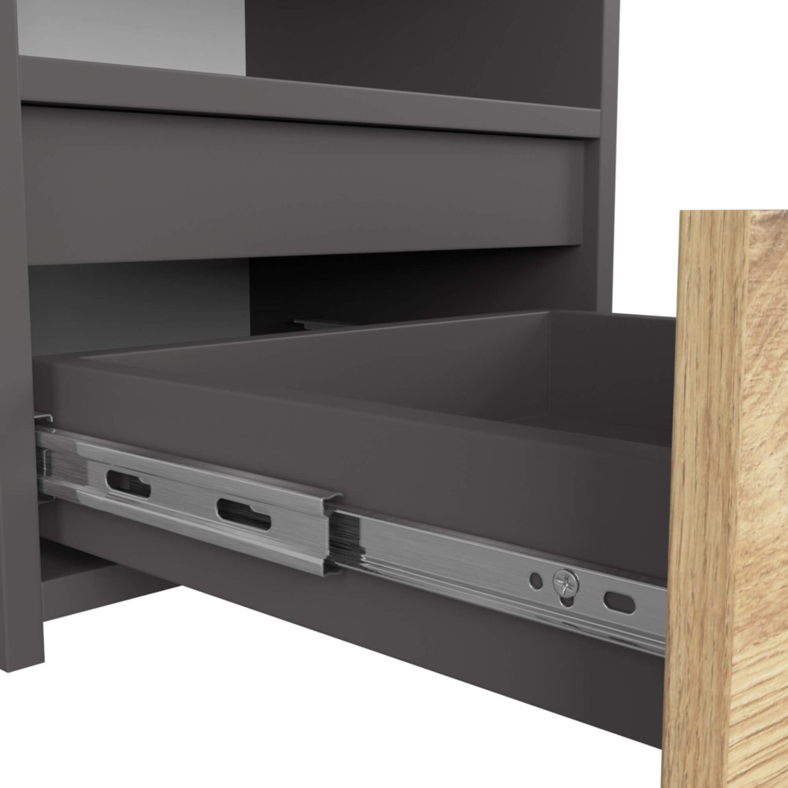Noptiera cu 1 sertar, PAL laminat 16mm, 40x35x40 cm, gri si stejar artisan