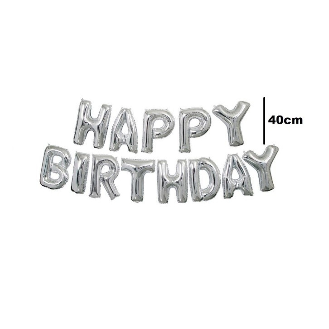 Set 13 Baloane Folie, Flippy, Tip Ghirlanda, Model Happy Birthday, 40 cm, Argintiu