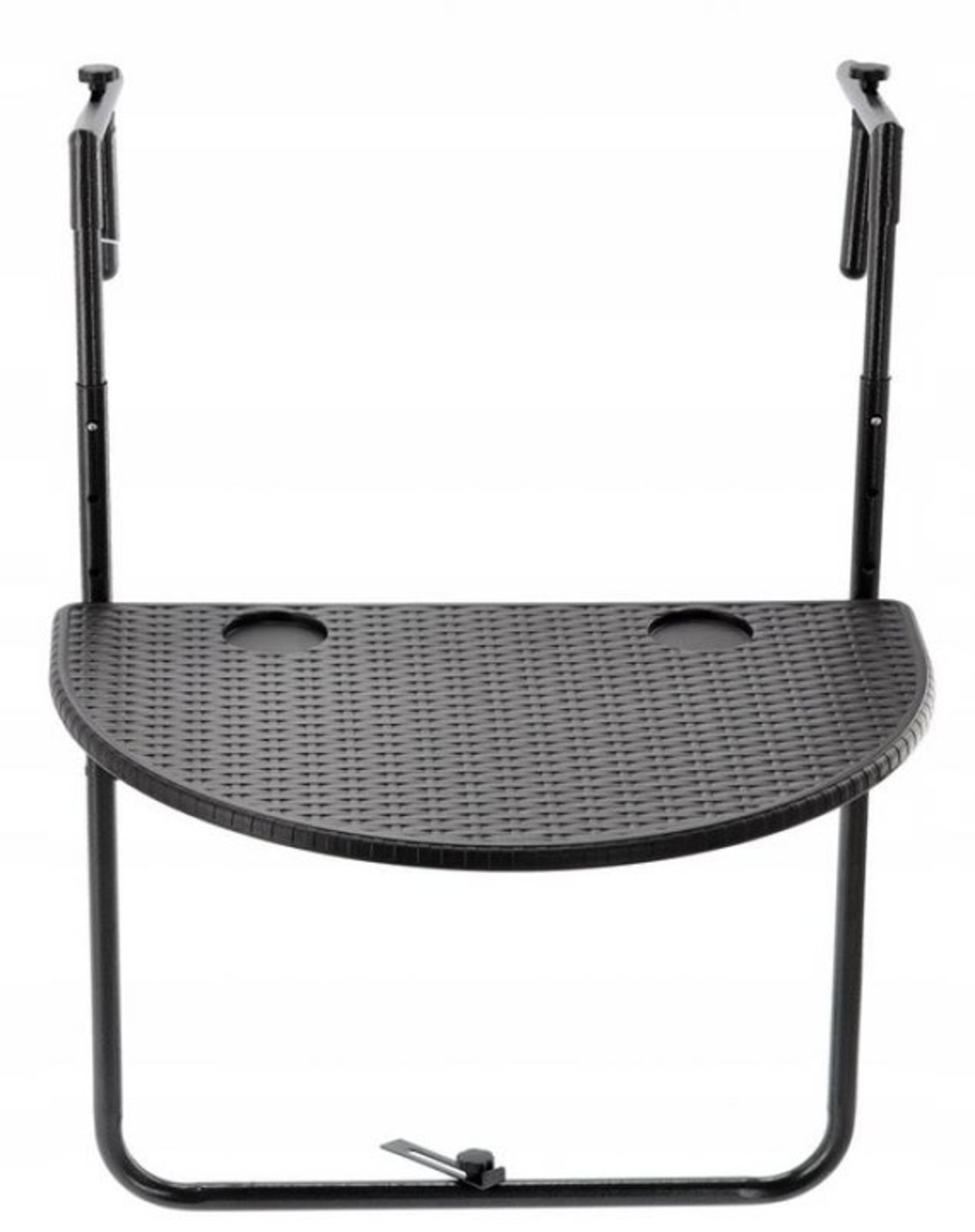 Masa de balcon pliabila, inaltime reglabila, imitatie ratan, suporturi pahare, semicerc, 64x60x83cm, negru