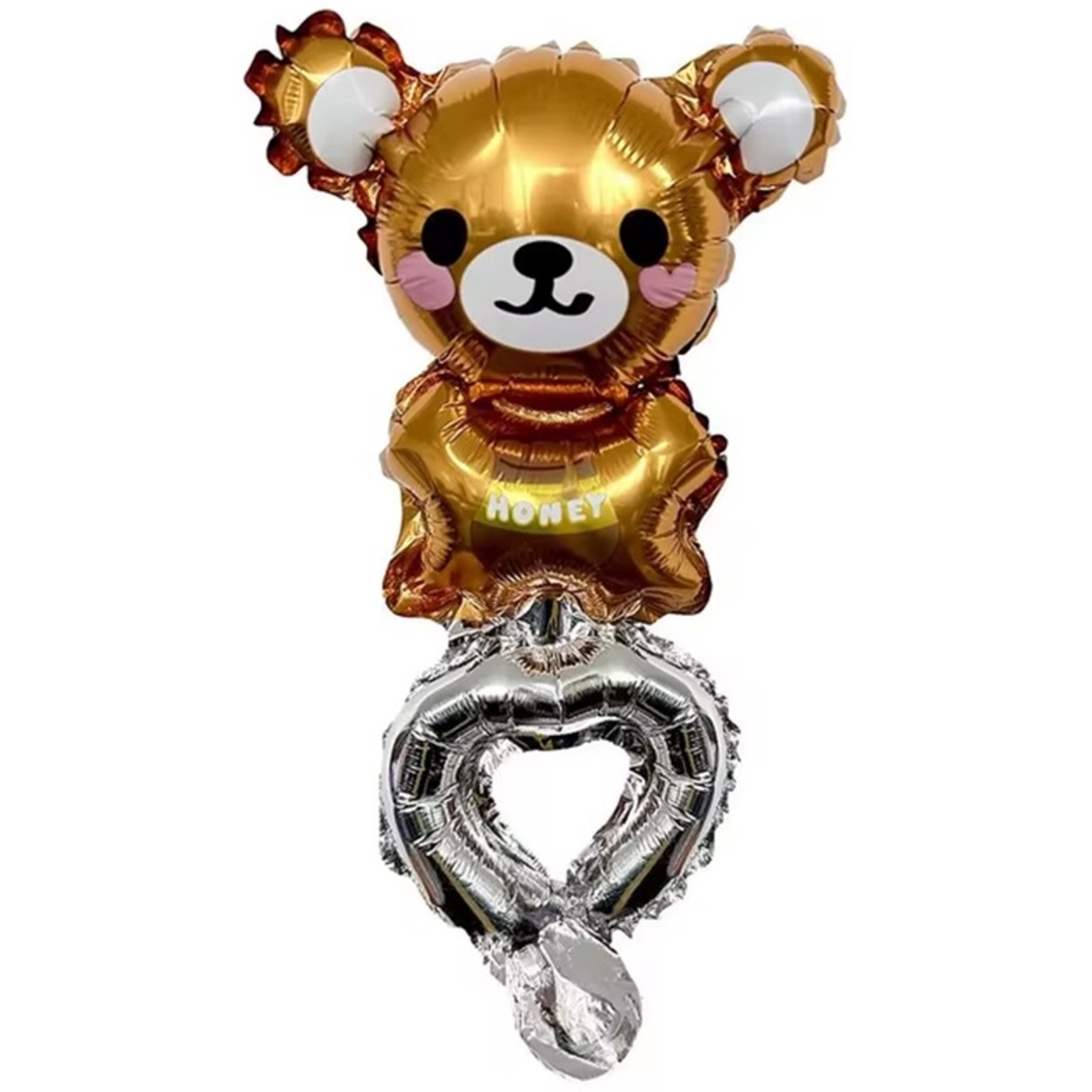 Balon din Folie Metalizata, Vafy, Figurine Animalute, Tip Bratara, Model Ursulet, Ambalaj Individual, Pai Inclus, Umflare cu Aer sau Heliu, Maro