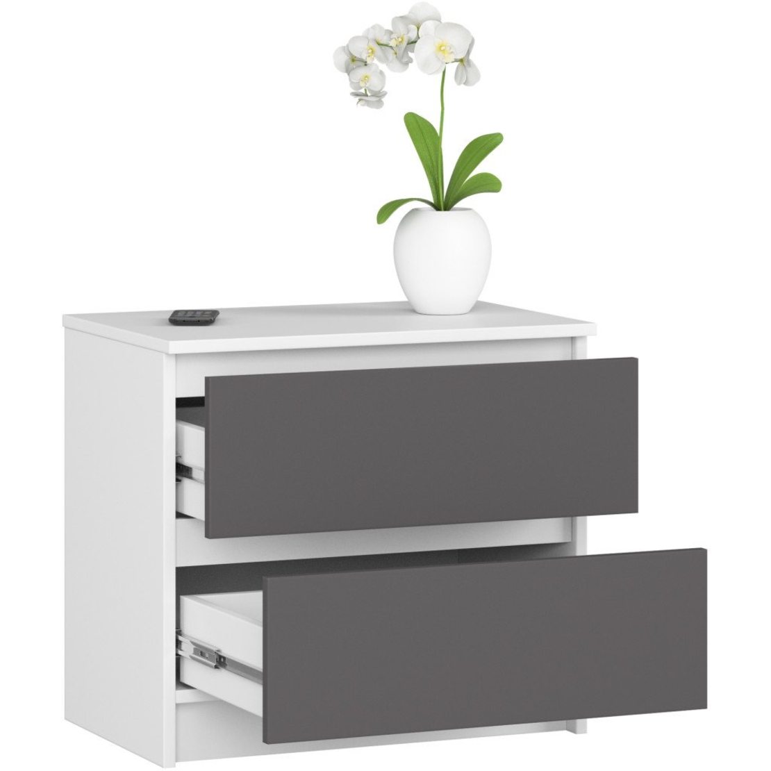 Noptiera cu 2 sertare din PAL laminat 16 mm, 60x40x55 cm, alb si gri