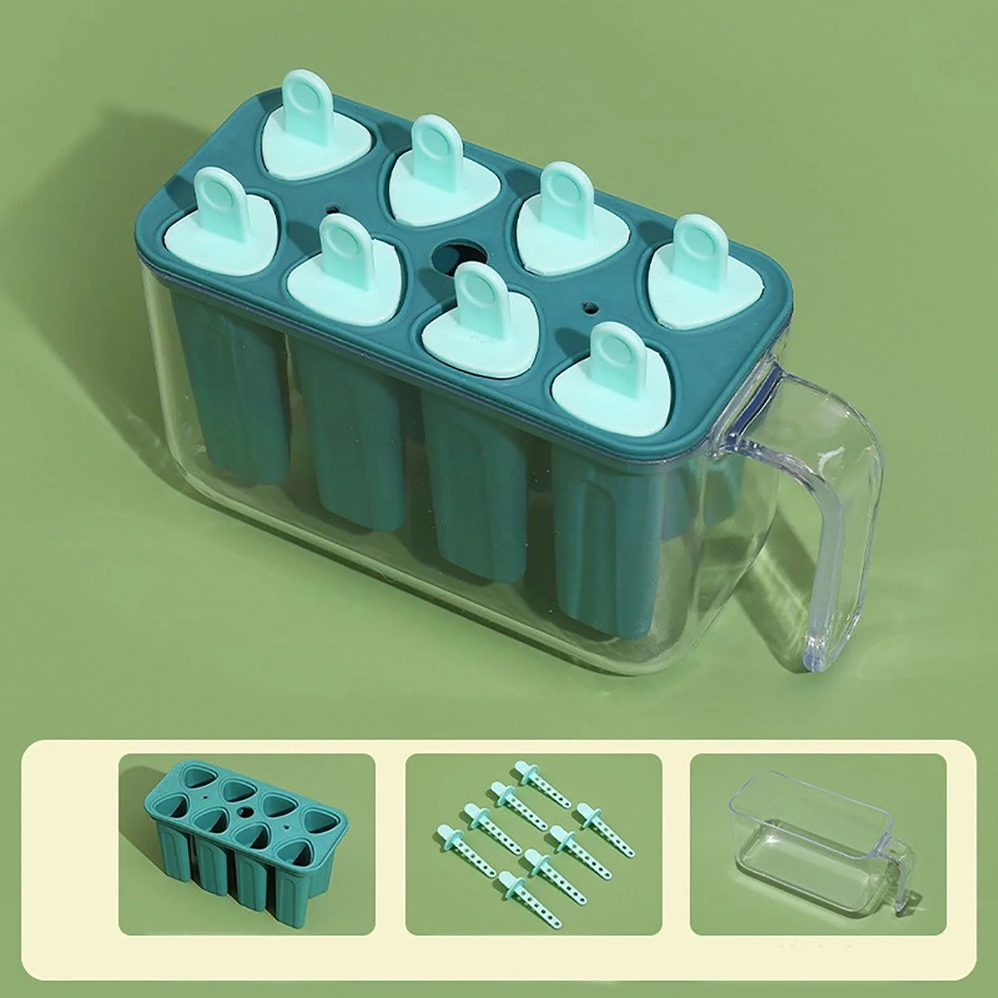 Forme de inghetata, Vafy, 8 Forme din Silicon, Forma pentru Inghetata din si Sucuri Ghetate, 13 x 10 x 6.5 cm, Albastru
