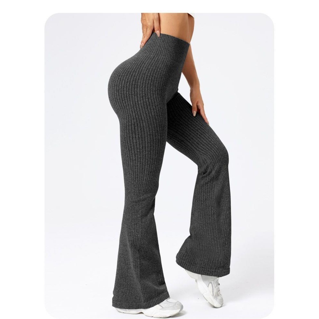 Pantaloni Sport de Dama, Flippy, pentru Yoga, Talie Inalta, Evazati, Tricotati, Negru, Marime XS