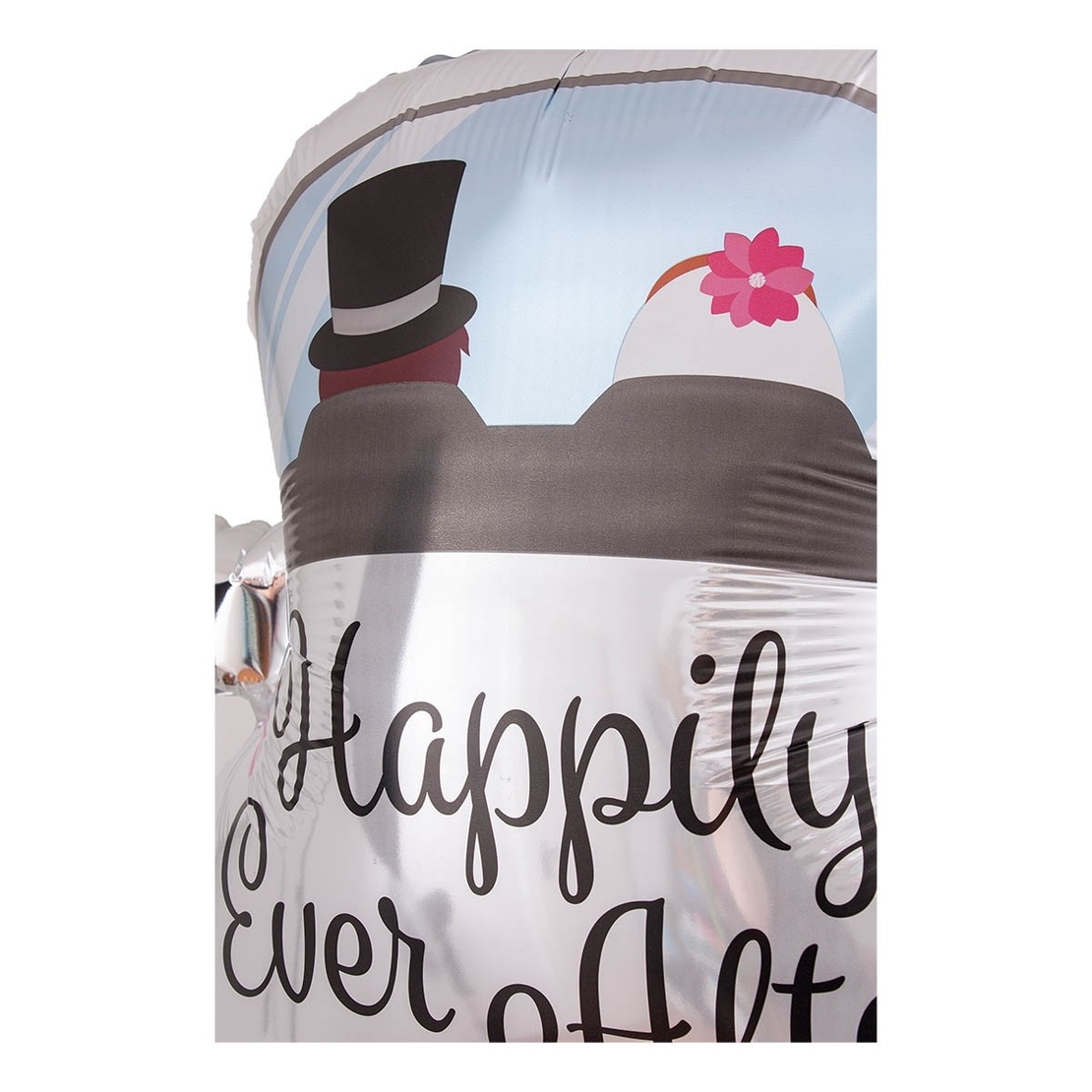 Balon din Folie Metalizata, Flippy, Figurina Masina, Model Nunta Happily Ever After, Tema Nunta, 60 x 63 cm, Ambalaj Individual, Pai Inclus, Umflare cu Aer sau Heliu, Alb