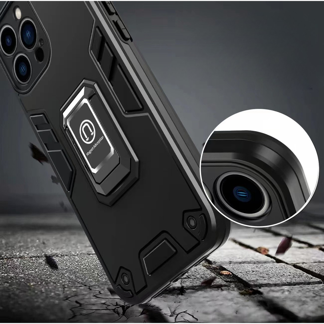 Husa Iron Warriors pentru iPhone 12, Vafy, Hybrid Ring Holder Kickstand, Negru