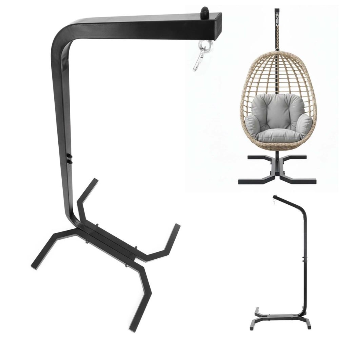 Suport leagan tip cuib sau hamac suspendat, cadru otel, maxim 180 kg, 92x92x205 cm, negru