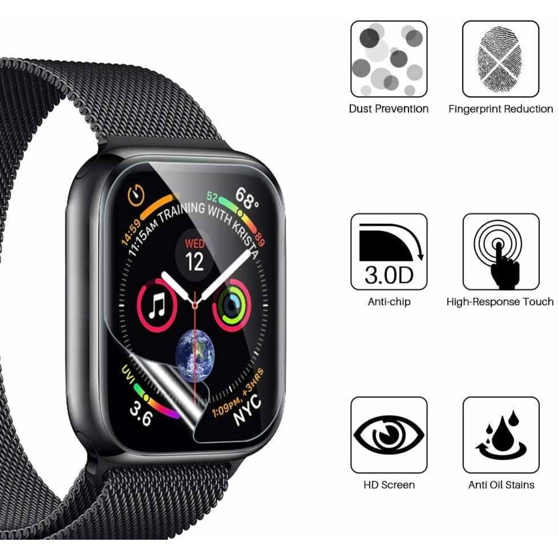 Folie Sticla Flippy pentru Apple Watch Series 4/5 44 mm UV Nano Water Transparent