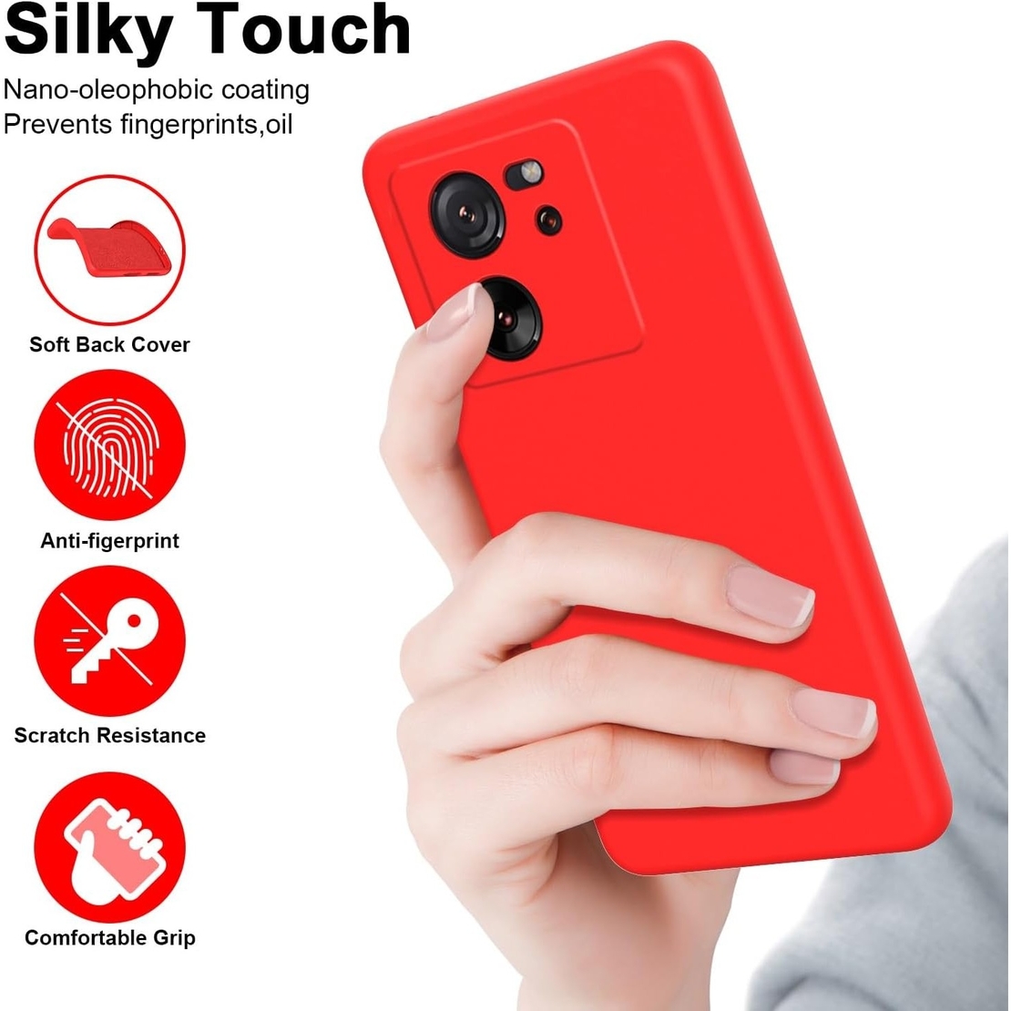 Husa de Protectie, Vafy, pentru Xiaomi Redmi 13T, Liquid Silicone, cu Microfibra pe Interior, Protectie Antisoc, Compatibil Incarcare Wireless, Rosu
