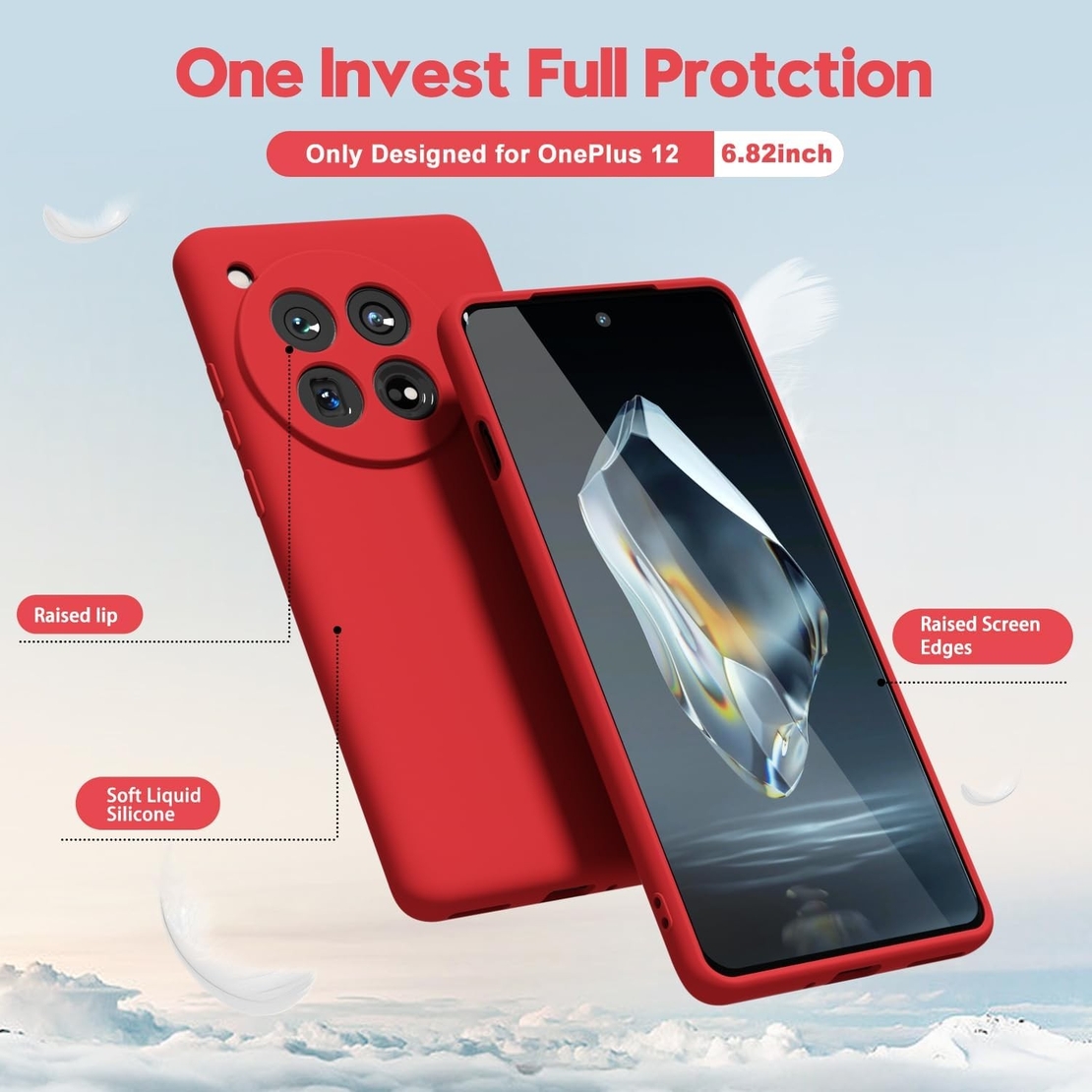 Husa de Protectie, Vafy, pentru OnePlus 12 5G, Liquid Silicone, cu Microfibra pe Interior, Protectie Antisoc, Compatibil Incarcare Wireless, Rosu