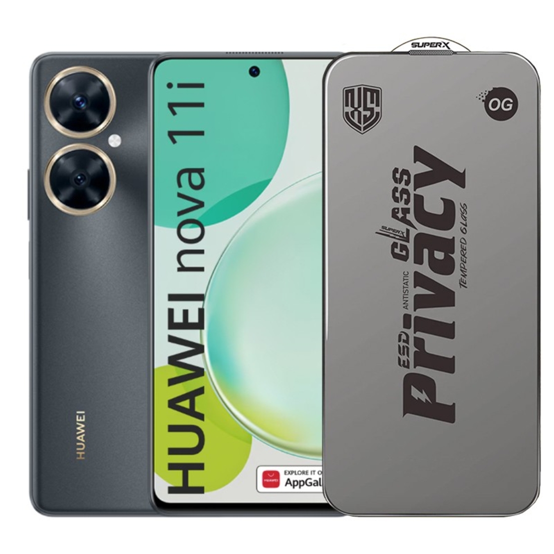 Folie de Protectie pentru Huawei Nova 11i, Vafy, Sticla Securizata ESD Antistatica, Super-X Privacy OG, Margini Negre, 0.30 mm, Transparent Inchis
