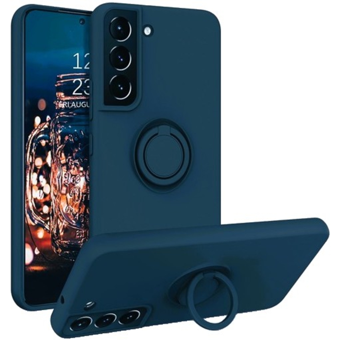 Husa de Protectie, Vafy, pentru Samsung Galaxy A52, Liquid Silicone Ring cu Suport Rotativ, Albastru