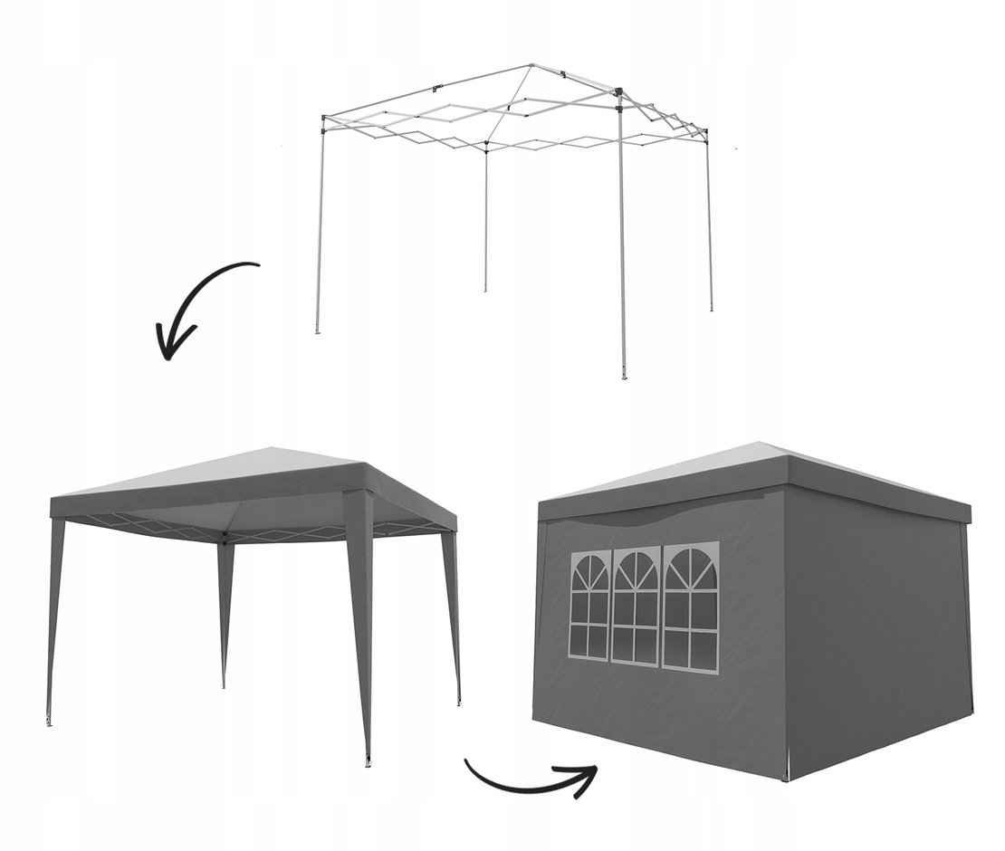 Cort pavilion de gradina pliabil automat pop-up, impermeabil, cu 4 pereti laterali, 300x300cm, gri