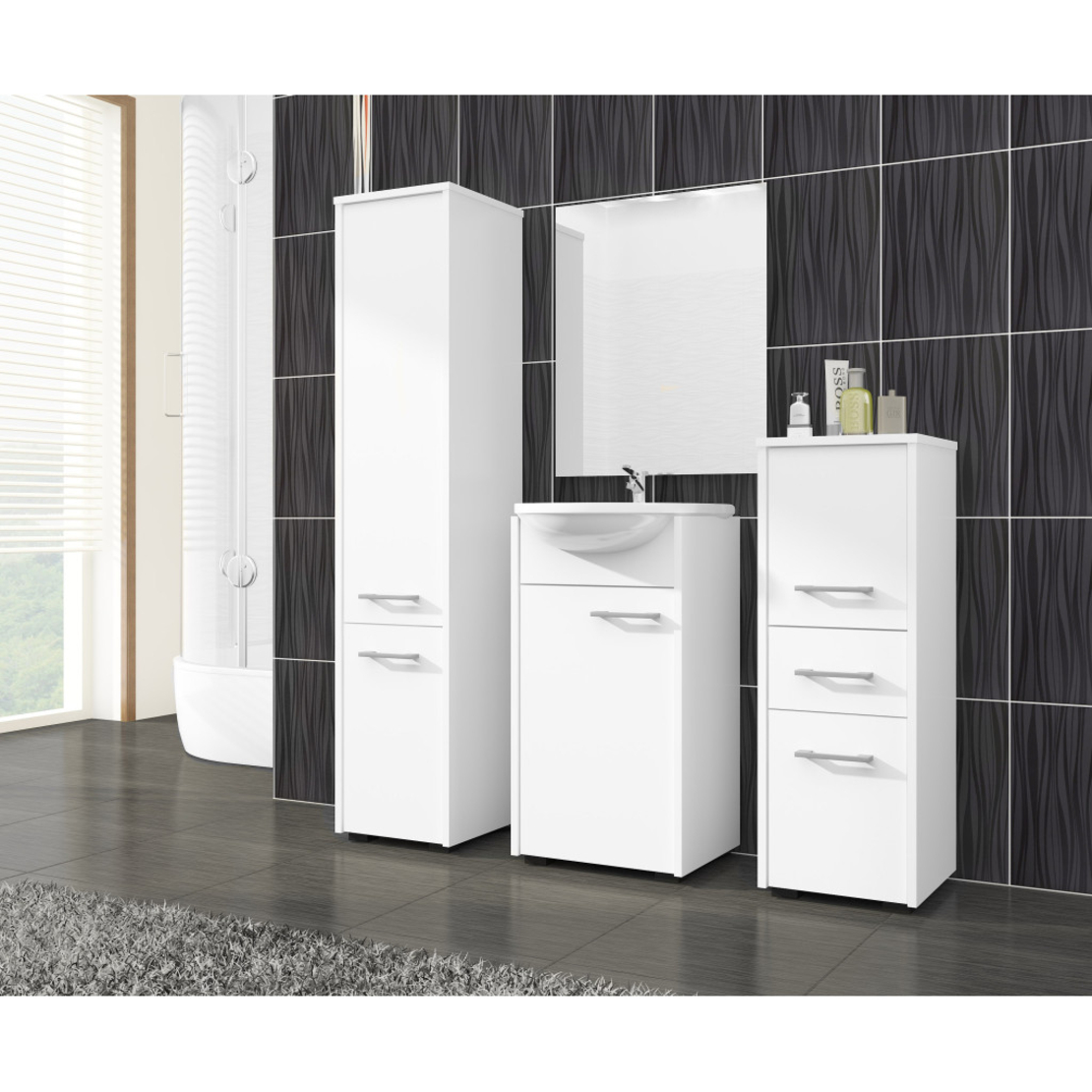 Dulap baie tip coloana cu 2 usi si 5 rafturi, PAL laminat, 30x30x140 cm, alb mat