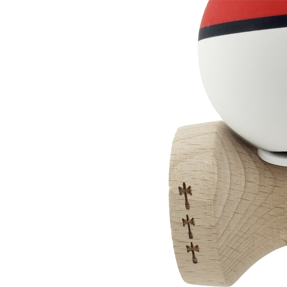 Kendama X Originala, Profesionala, Flippy, Cupe Mari KING SIZE V3, Rubber Grip, Gaura in Baza, Rulment Metalic, din lemn 18 cm, Ata 62/65 cm, S Bicolor Rosu/Alb