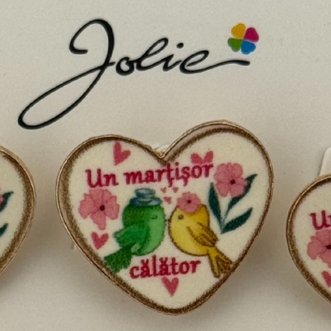 Set 12 Brose Martisor Primavara, Jolie, Model Inima, Mesaj Un Martisor Calator, Multicolor
