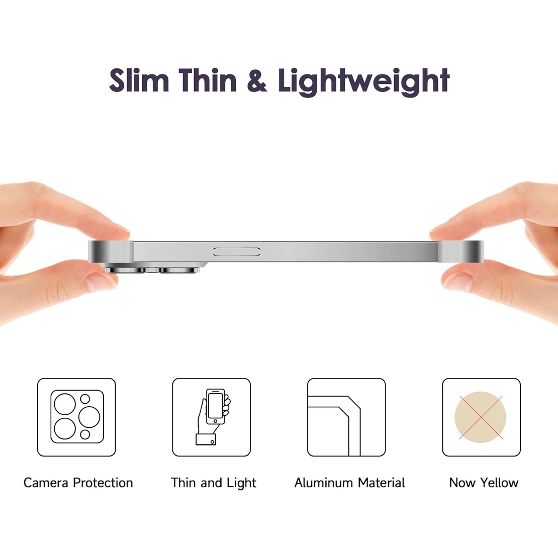 Husa Metalica Edgeless Compatibila cu iPhone 16, Vafy, Protectie pentru Colturi si Camera, Aliaj Aluminiu, Antisoc, Antizgariere, Argintiu Titan