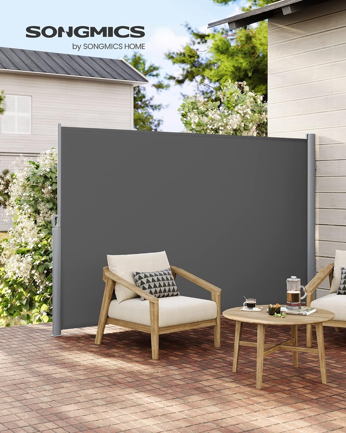 SONGMICS Paravan lateral pentru intimitate, extensibil, sistem fixare inclus, 160x400cm, gri