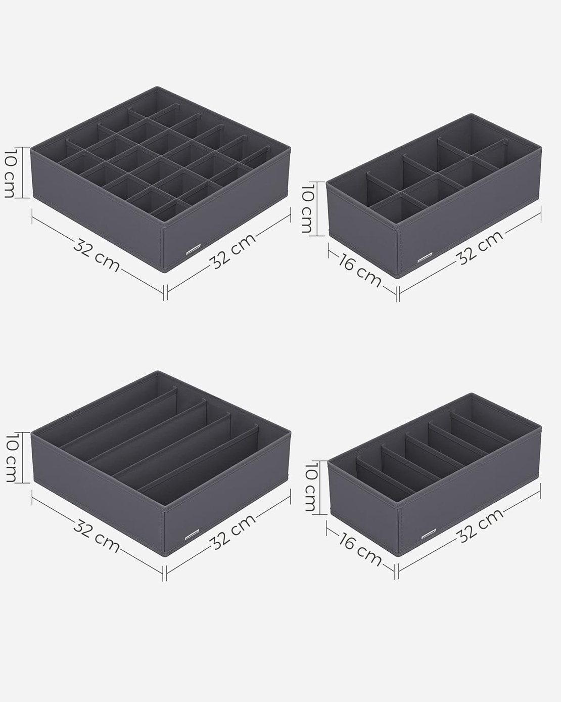 SONGMICS Organizatoare dulap sau sertar, set 8 cutii de depozitare a lenjeriei de corp, pliabile, 64x48x10cm, gri