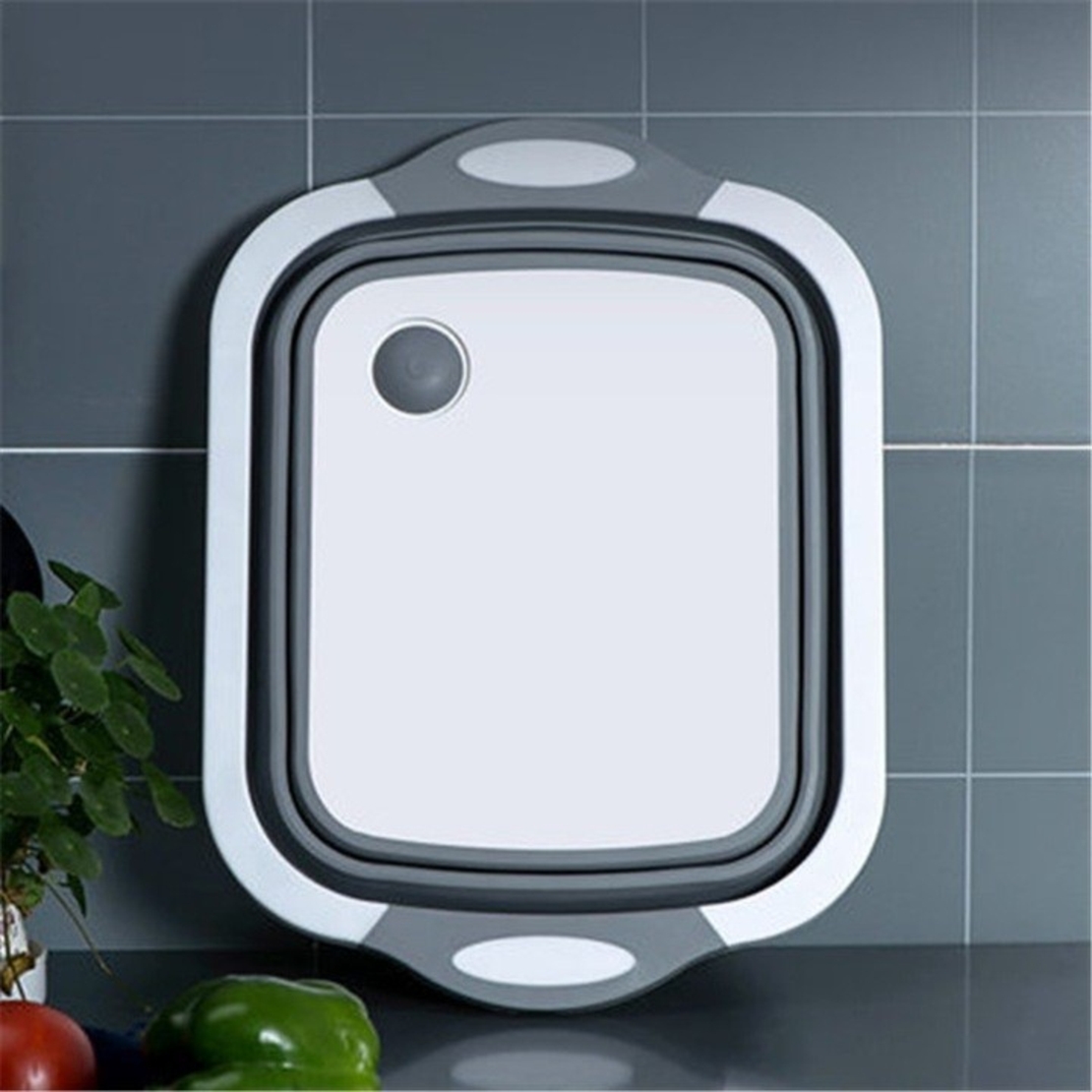 Tocator Multifunctional, Flippy, 2 in 1, cu Cos pentru Spalat si Scurgere Alimente, 480 g, Pliabila, Gri