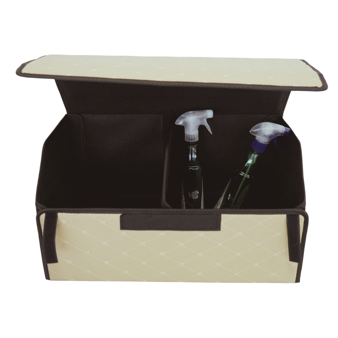 Cutie de Depozitare Auto, Flippy, Organizator Premium Portbagaj, 2 Compartimente Depozitare, Geanta Multifunctionala din Piele Ecologica, Pliabil si Rezistent la Uzura, Bej Deschis, 55 x 30 x 30cm