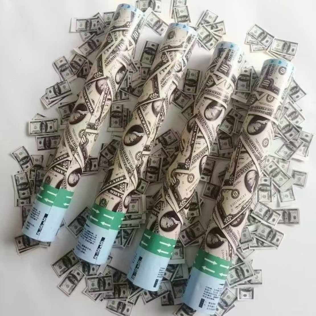 Tub de Confetti, Flippy, Money, 60x5 cm, Confetii Asortate Model Dolari, Eliberare prin Rasucire, Multicolor