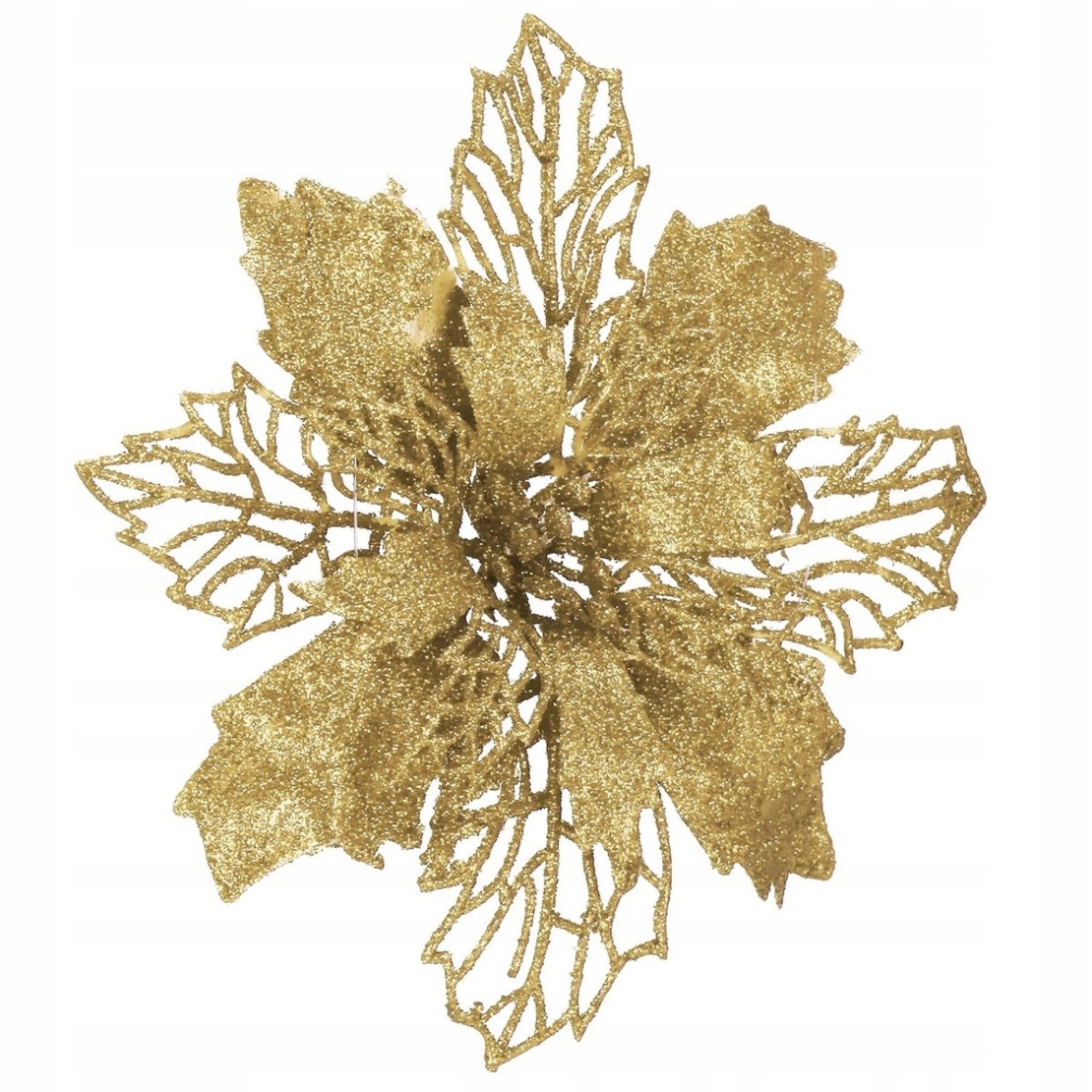 Set 10 ornamente pentru bradul de Craciun, stea Poinsettia, 16cm, galben auriu