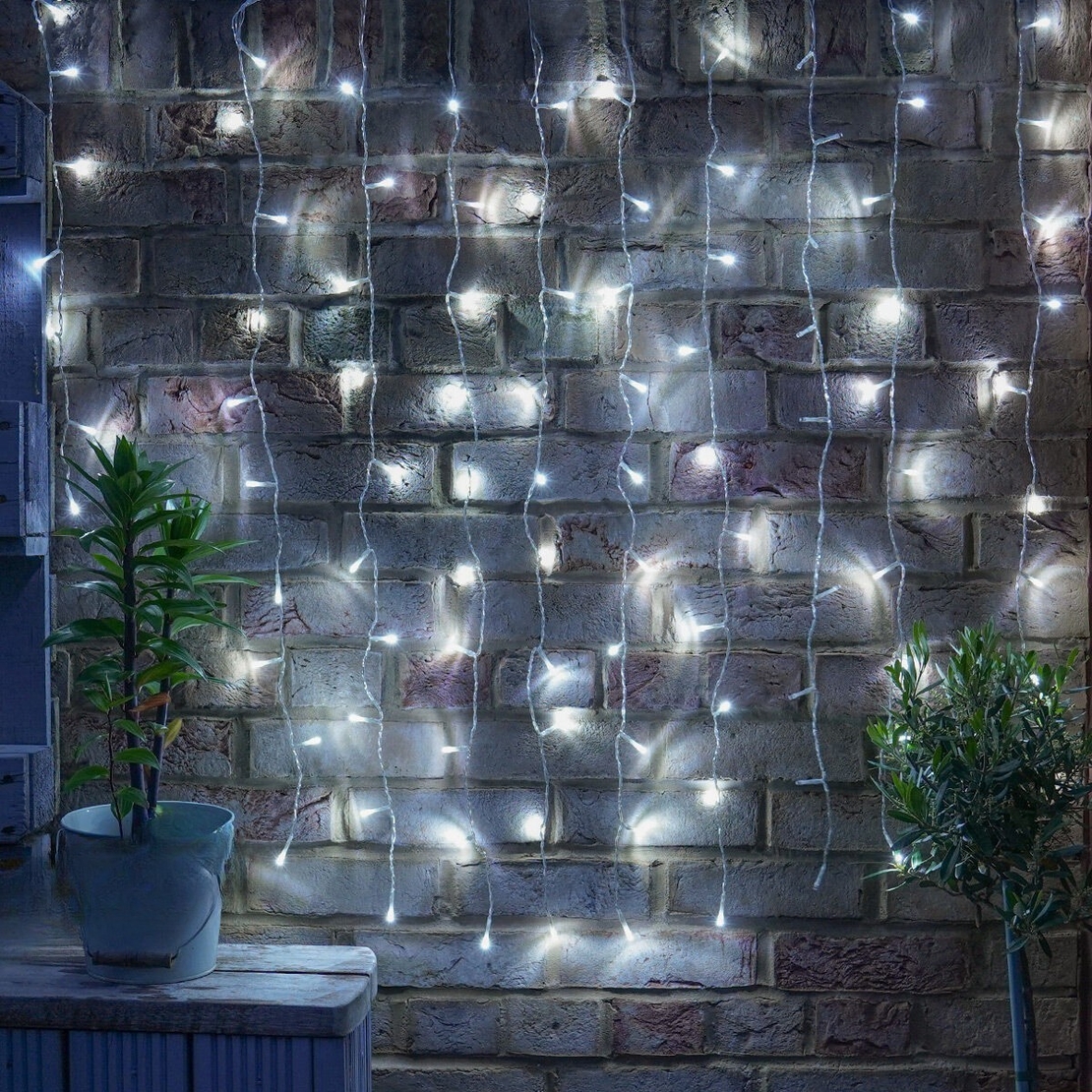 Instalatie Craciun, Tip Perdea, 1 m x 1 m, 60 LED-uri, Alb Rece, Controler, 8 jocuri de lumini, Interconectabila, Fir transparent, Interior/ Exterior, Vafy