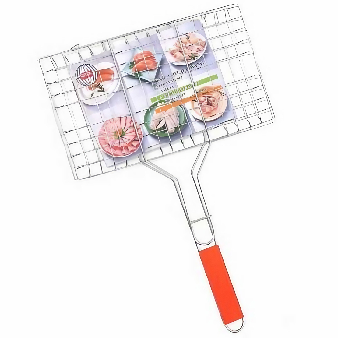 Gratar pentru Peste si Carne, Flippy, Suprafata Utila 32x19 cm, Otel Inoxidabil, cu Maner, Portabil, Argintiu