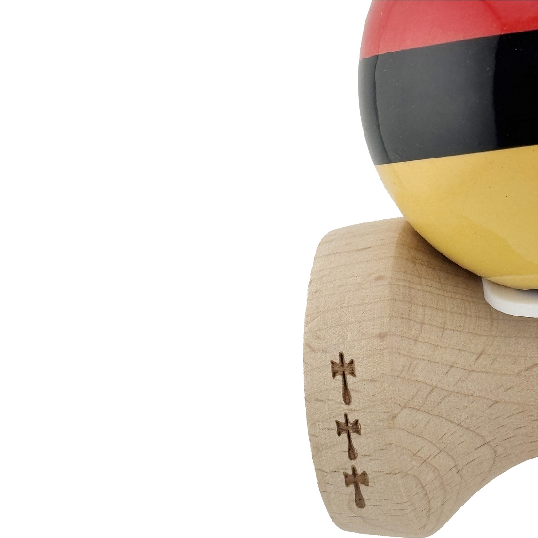 Kendama X Originala, Profesionala, Flippy, Super Sticky cu Cupe Mari KING SIZE V3, Gaura in Baza, Rulment Metalic, din lemn 18 cm, Ata 62/65 cm, Rosu/Negru/Galben