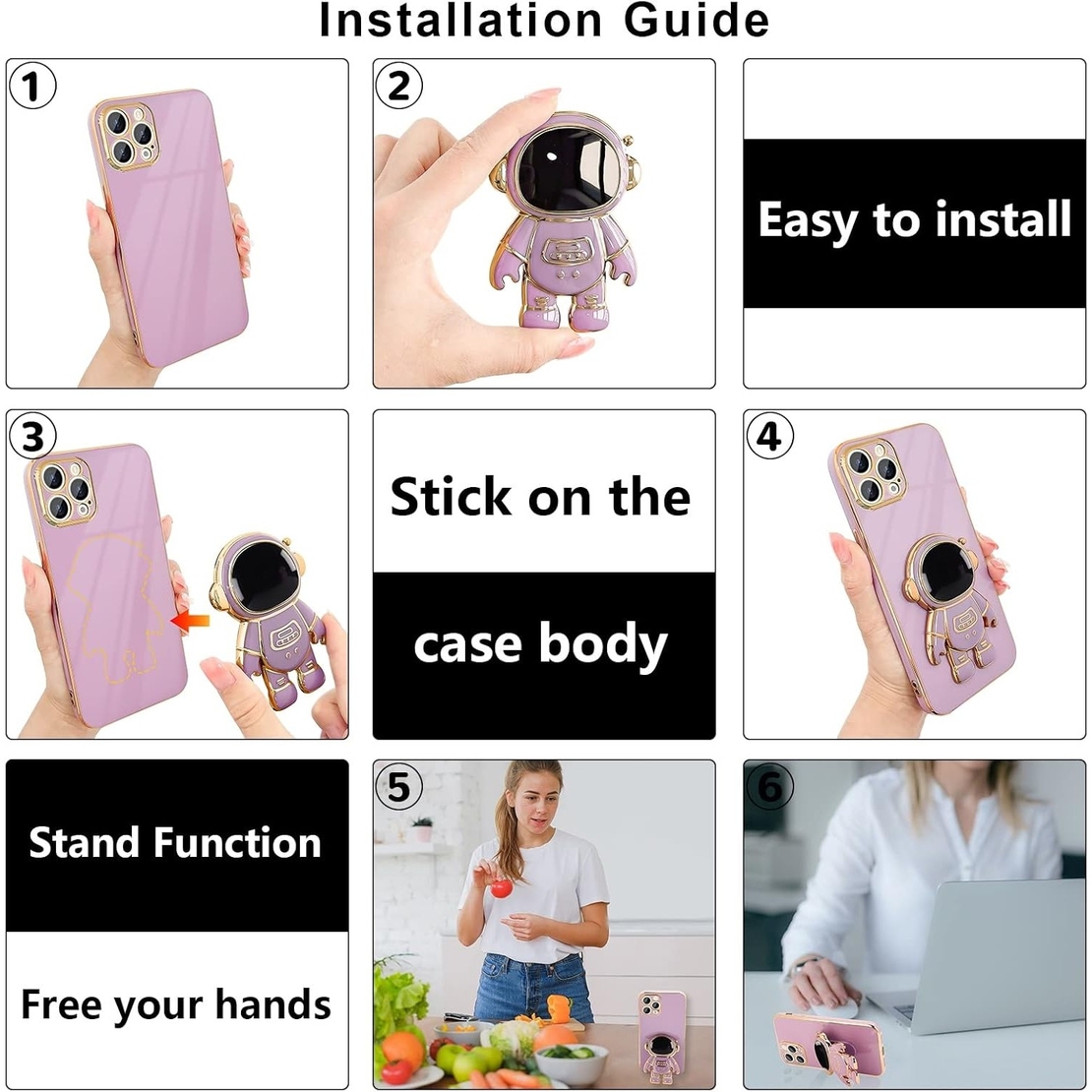 Husa de Protectie TPU 2in1, Vafy, pentru Apple iPhone 14 Pro Max, Astronaut cu Suport, Antisoc, Rezistenta la Impact, Protectie Camera, Mov