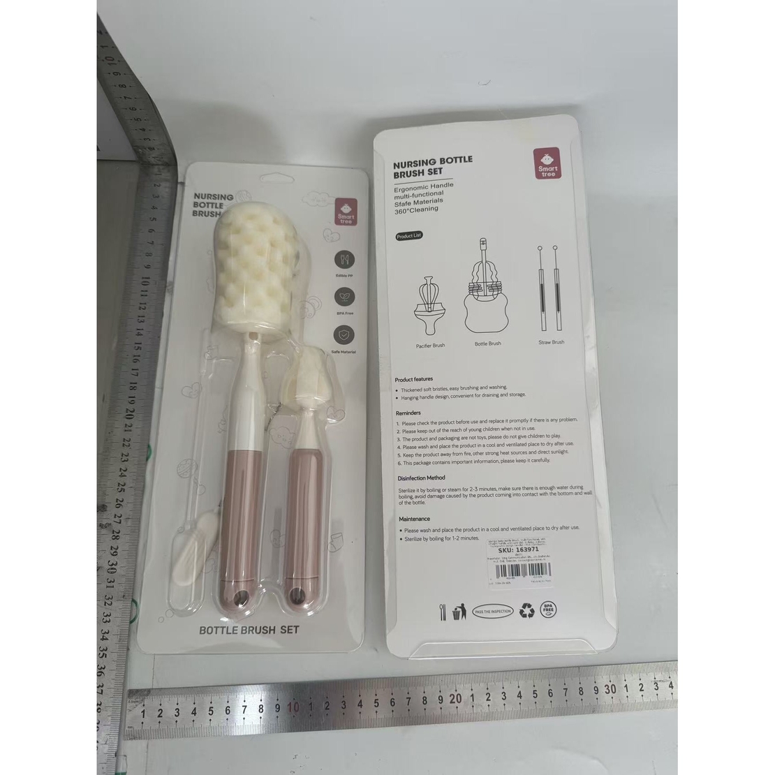 Set 3 Perii de Spalat Biberoane, Vafy, pentru Tetina, Biberon, Pai, Materiale Sigure, fara BPA, Curatare 360°, Roz